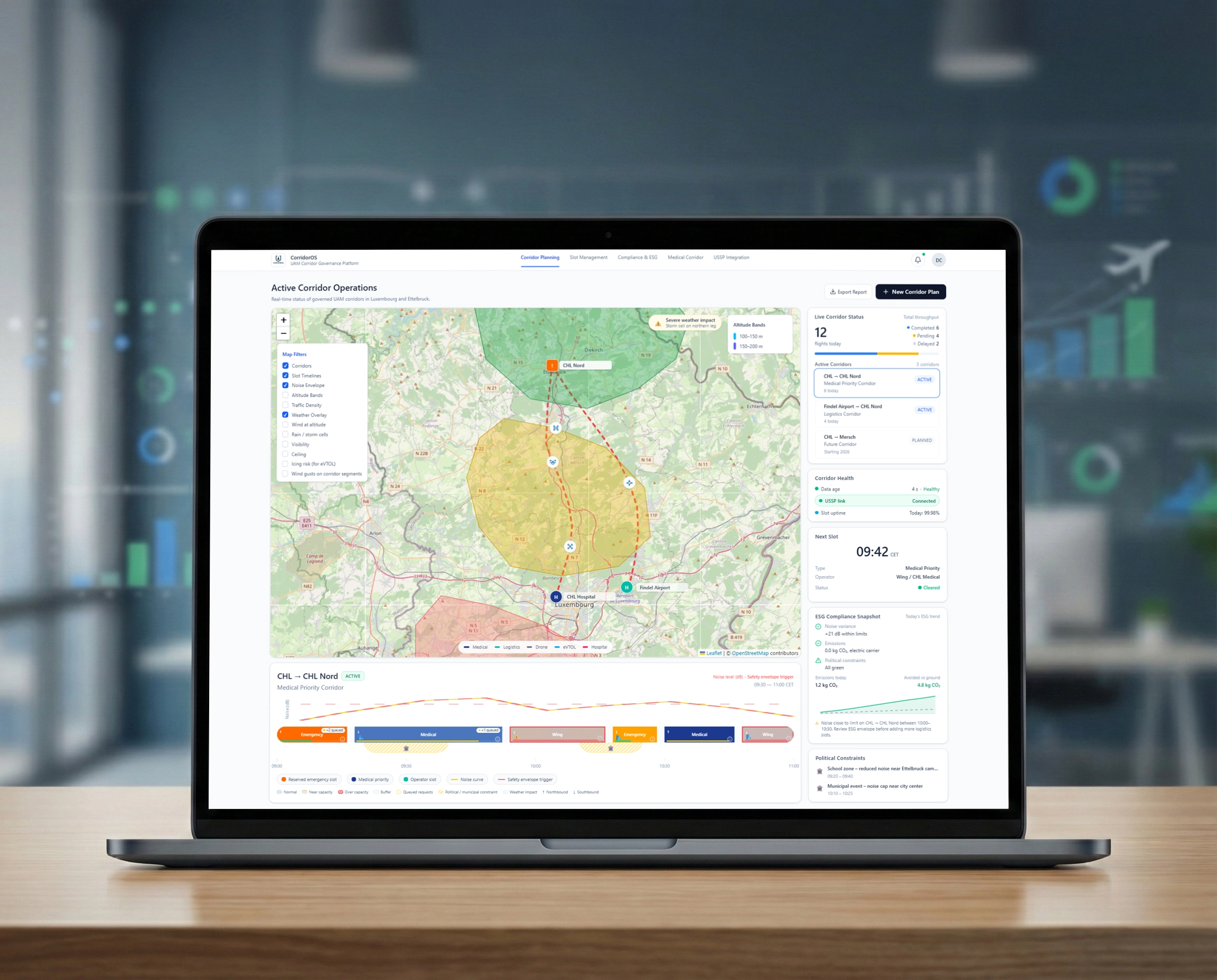 CorridorOS dashboard showing active corridor operations